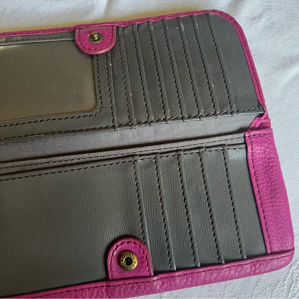 Fossil Erin flat pebble leather wallet fuchsia pink - Picture 13 of 16